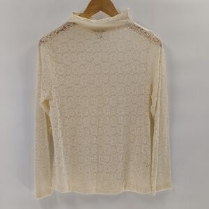 April Cornell Cream Lace Mesh Top Size Small Floral Lace Turtleneck Style
